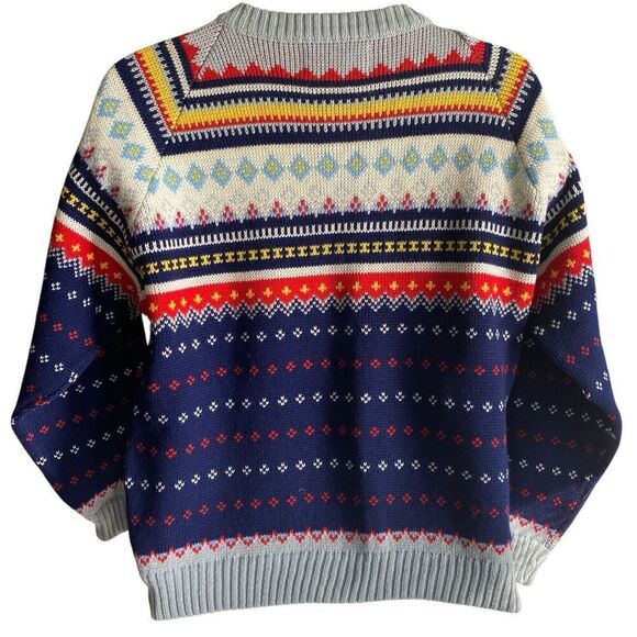 Vtg Charles Wolf Norway Sweater Men's Medium Wool Pullover Blue Red Fair Isle - Picture 4 of 5